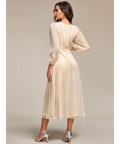 Women's Elegant A Line Ruched V Neck Long Sleeves Tea-Length Fall Wedding Guest Dresses 01977 Champagne $37.68 Dresses