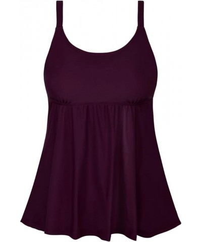 Women's Flowy Tankini Tops Only Crew Neck Slimming Swimsuit Modest Swim Tank Top Dark Purple $17.84 Swimsuits