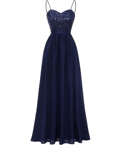 Women's Formal Dress Long Bridesmaid Wedding Guest Dresses Modest Prom Cocktail Party Strap Dress Sequin Navy $27.72 Dresses