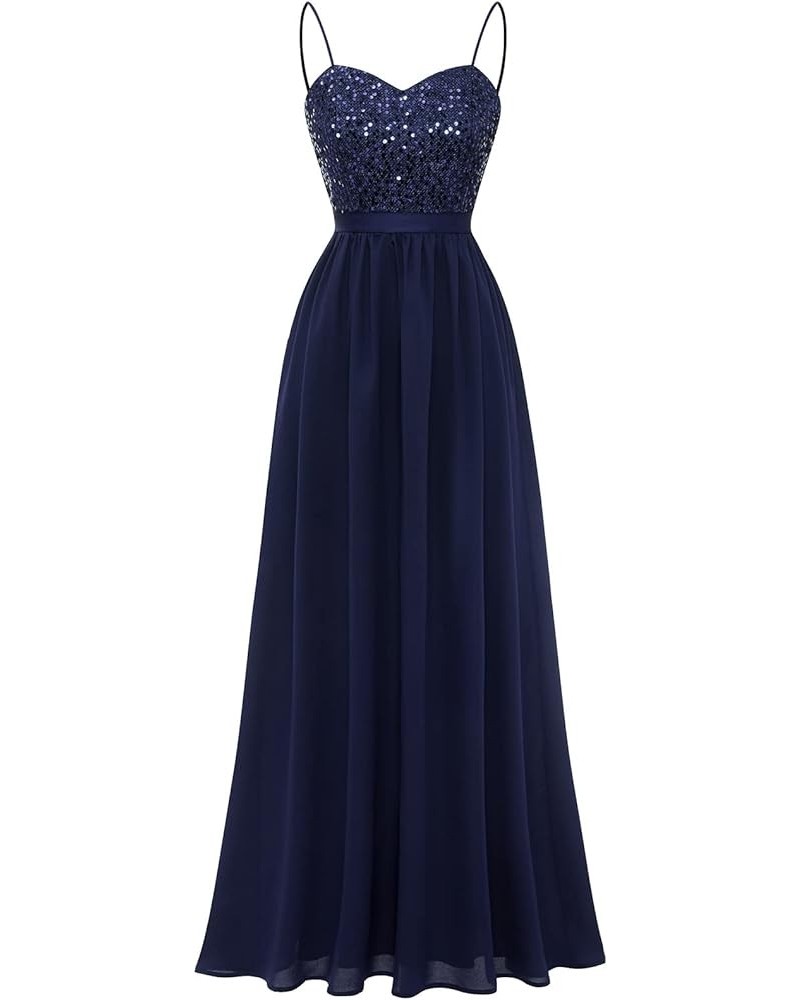 Women's Formal Dress Long Bridesmaid Wedding Guest Dresses Modest Prom Cocktail Party Strap Dress Sequin Navy $27.72 Dresses