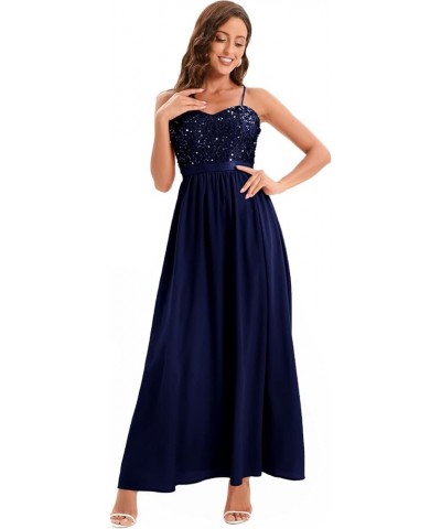 Women's Formal Dress Long Bridesmaid Wedding Guest Dresses Modest Prom Cocktail Party Strap Dress Sequin Navy $27.72 Dresses