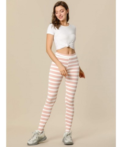 Women's Leggings Printed High Waist Elastic Waistband Party Yoga Christmas Stirrup Pants Pink White-stripe $12.74 Leggings