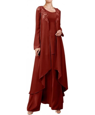 3 Pieces Mother of The Bride Dresses Pant Suits for Wedding Lace Chiffon Long Formal Gown Outfit Set with Jacket Rust $33.60 ...