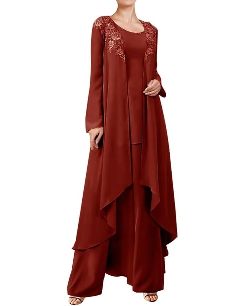 3 Pieces Mother of The Bride Dresses Pant Suits for Wedding Lace Chiffon Long Formal Gown Outfit Set with Jacket Rust $33.60 ...