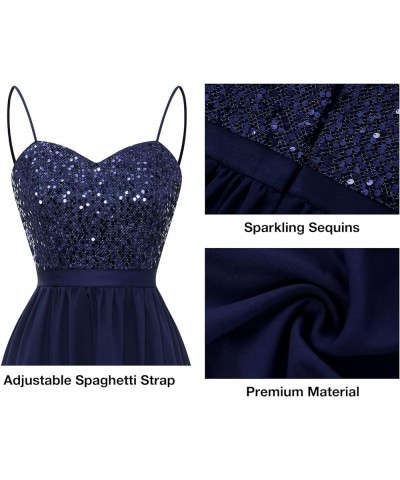 Women's Formal Dress Long Bridesmaid Wedding Guest Dresses Modest Prom Cocktail Party Strap Dress Sequin Navy $27.72 Dresses