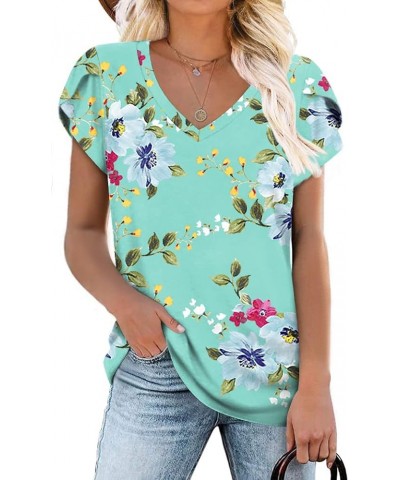 Womens Summer Tunic Tops Petal Short Sleeve T-Shirts Casual V-Neck Blouses Loose Beach Basic Tee Shirts 1-mint Green $14.99 Tops