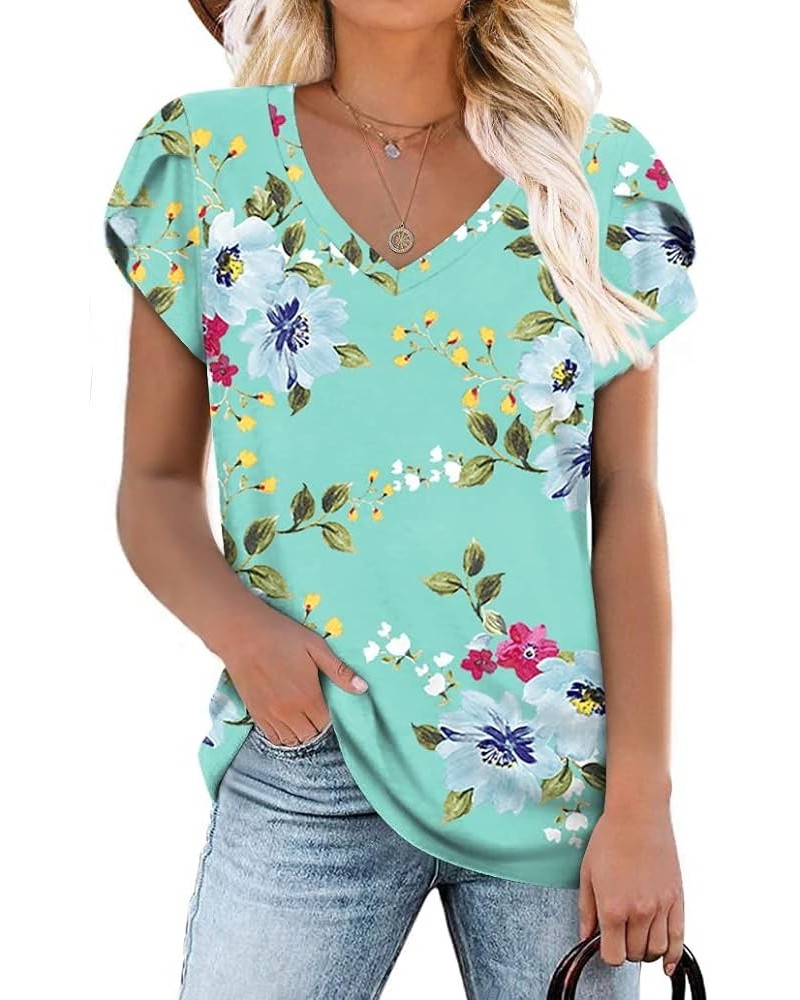 Womens Summer Tunic Tops Petal Short Sleeve T-Shirts Casual V-Neck Blouses Loose Beach Basic Tee Shirts 1-mint Green $14.99 Tops