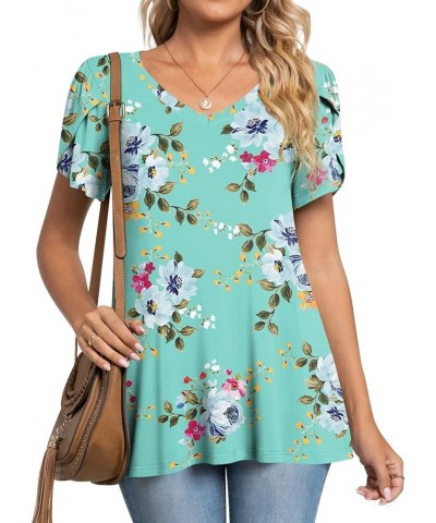 Womens Summer Tunic Tops Petal Short Sleeve T-Shirts Casual V-Neck Blouses Loose Beach Basic Tee Shirts 1-mint Green $14.99 Tops