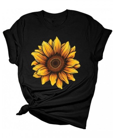 Women's Graphic Sunflower T Shirt Summer Bella Top Casual Plus Size Tee Z-sunflower 7-black $12.48 T-Shirts