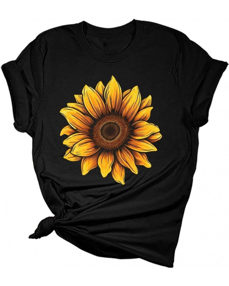 Women's Graphic Sunflower T Shirt Summer Bella Top Casual Plus Size Tee Z-sunflower 7-black $12.48 T-Shirts