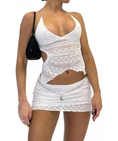 Women Sexy 2 Piece Skirt Outfit Set Y2K Fairy Grunge Backless Halter Crop Top+Skirt Summer Club Party Short Dress G White $9....