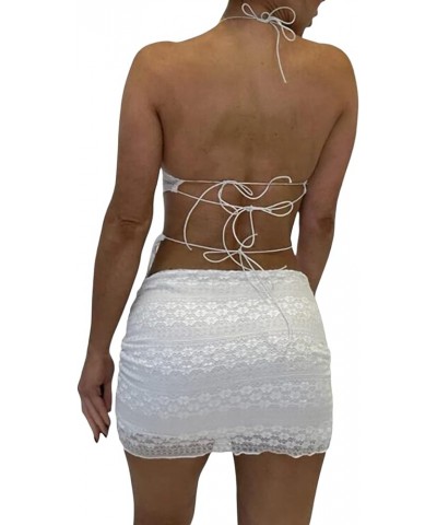 Women Sexy 2 Piece Skirt Outfit Set Y2K Fairy Grunge Backless Halter Crop Top+Skirt Summer Club Party Short Dress G White $9....