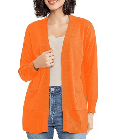 Women's Open Front Cardigan with Pockets Long Sleeve Solid Color Lightweight Knit Sweater Orange $21.65 Sweaters