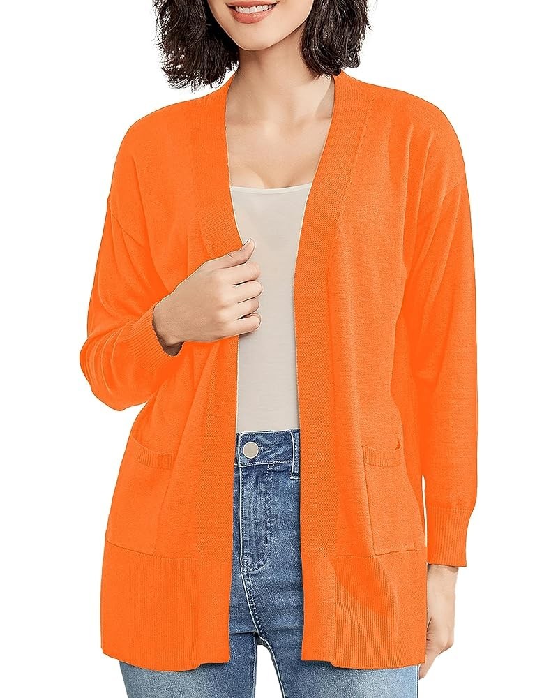 Women's Open Front Cardigan with Pockets Long Sleeve Solid Color Lightweight Knit Sweater Orange $21.65 Sweaters