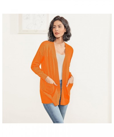 Women's Open Front Cardigan with Pockets Long Sleeve Solid Color Lightweight Knit Sweater Orange $21.65 Sweaters