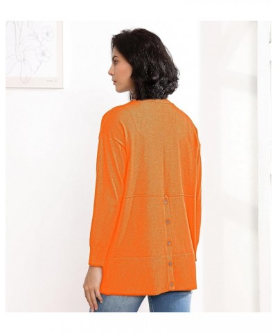 Women's Open Front Cardigan with Pockets Long Sleeve Solid Color Lightweight Knit Sweater Orange $21.65 Sweaters