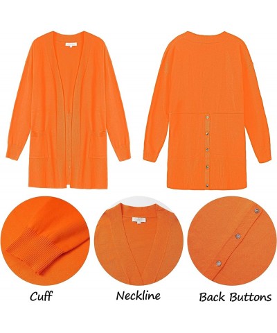 Women's Open Front Cardigan with Pockets Long Sleeve Solid Color Lightweight Knit Sweater Orange $21.65 Sweaters