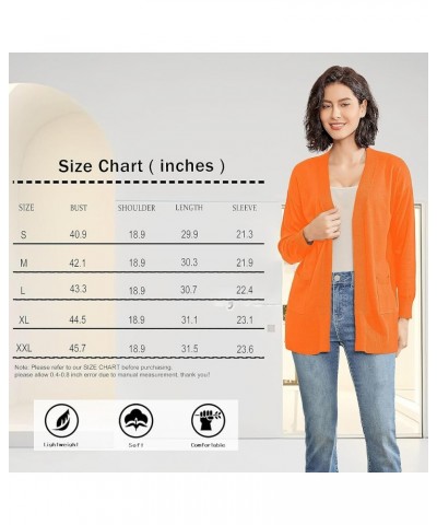 Women's Open Front Cardigan with Pockets Long Sleeve Solid Color Lightweight Knit Sweater Orange $21.65 Sweaters