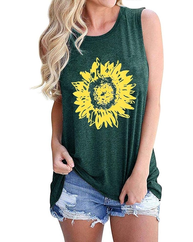 Summer Sunflower Graphic Tank Tops for Women Graphic Tank Tops Sleeveless Graphic Tee Shirts Boho Tank Tops Green 1 $11.59 Tanks