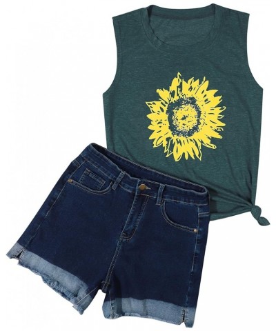 Summer Sunflower Graphic Tank Tops for Women Graphic Tank Tops Sleeveless Graphic Tee Shirts Boho Tank Tops Green 1 $11.59 Tanks