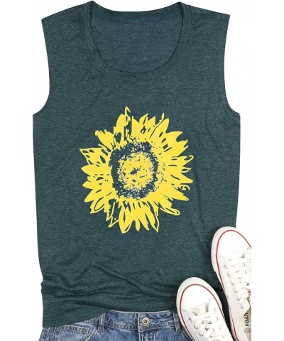 Summer Sunflower Graphic Tank Tops for Women Graphic Tank Tops Sleeveless Graphic Tee Shirts Boho Tank Tops Green 1 $11.59 Tanks