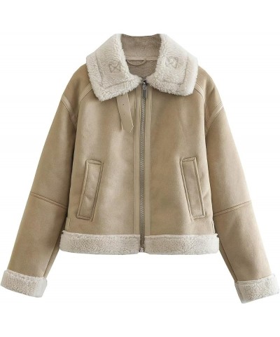 Fall Fall Women's Fur Crop Jacket with Fleece Lining and Fur Collar Fashion (Color : KHAKI, Size : L) X-Small Khaki $33.62 Coats