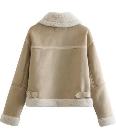 Fall Fall Women's Fur Crop Jacket with Fleece Lining and Fur Collar Fashion (Color : KHAKI, Size : L) X-Small Khaki $33.62 Coats