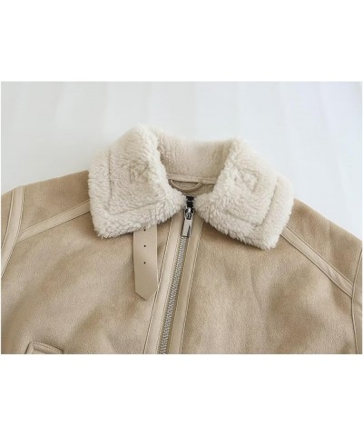 Fall Fall Women's Fur Crop Jacket with Fleece Lining and Fur Collar Fashion (Color : KHAKI, Size : L) X-Small Khaki $33.62 Coats