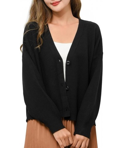 Women's Long Sleeve Cardigan V Neck Open Front Button Sweaters Fall Winter Causal Drop Shoulder Knit Outwear Black $12.89 Swe...