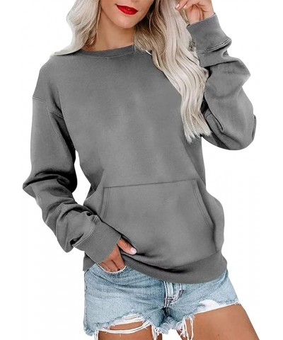 Womens Long Sleeve Sweatshirt Casual Crewneck Cute Loose Soft Pullover Tops Fall Fashion Lightweight Sweatshirt E Dark Gray $...