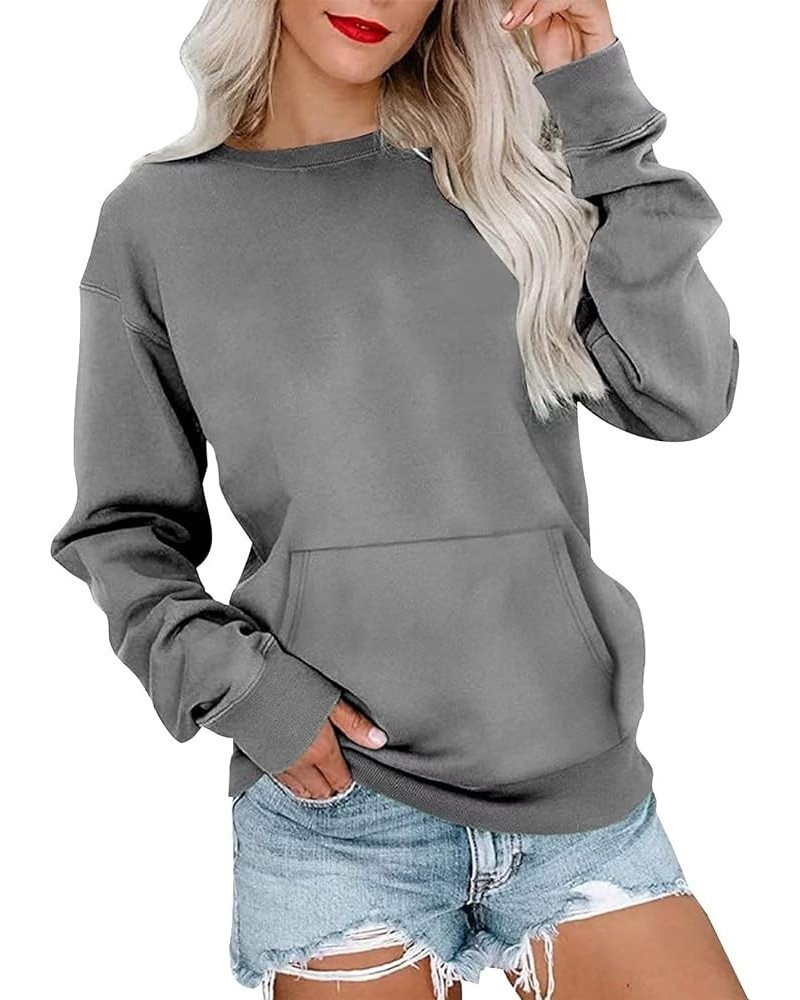 Womens Long Sleeve Sweatshirt Casual Crewneck Cute Loose Soft Pullover Tops Fall Fashion Lightweight Sweatshirt E Dark Gray $...