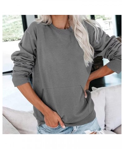 Womens Long Sleeve Sweatshirt Casual Crewneck Cute Loose Soft Pullover Tops Fall Fashion Lightweight Sweatshirt E Dark Gray $...