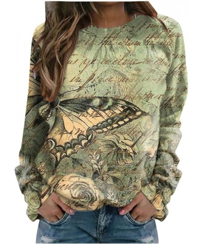 Womens Tops Dressy Casual,Womens Graphic Print Crewneck Blouse Oversized Long Sleeve Pullover T-Shirts 1-dark Green $9.49 Act...