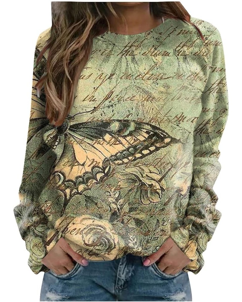 Womens Tops Dressy Casual,Womens Graphic Print Crewneck Blouse Oversized Long Sleeve Pullover T-Shirts 1-dark Green $9.49 Act...