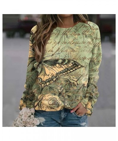 Womens Tops Dressy Casual,Womens Graphic Print Crewneck Blouse Oversized Long Sleeve Pullover T-Shirts 1-dark Green $9.49 Act...