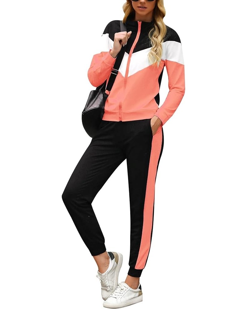 Women's Tracksuit Set 2 Piece Sweatsuit Outfits Long Sleeve Zip Up Lounge Jogger Set with Pocket Salmon Pink $24.74 Activewear