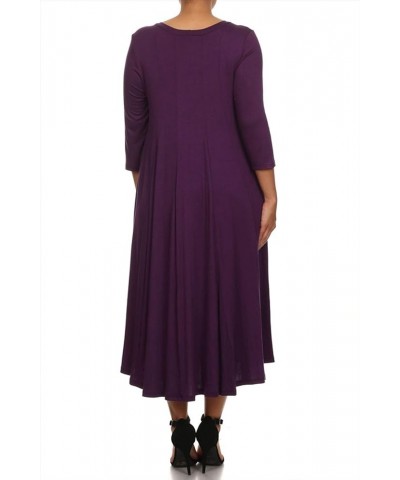 Women's Plus Size Casual Comfy Solid Print 3/4 Sleeve A-line Midi Dress/Made in USA Mdr00204 Purple $13.17 Dresses