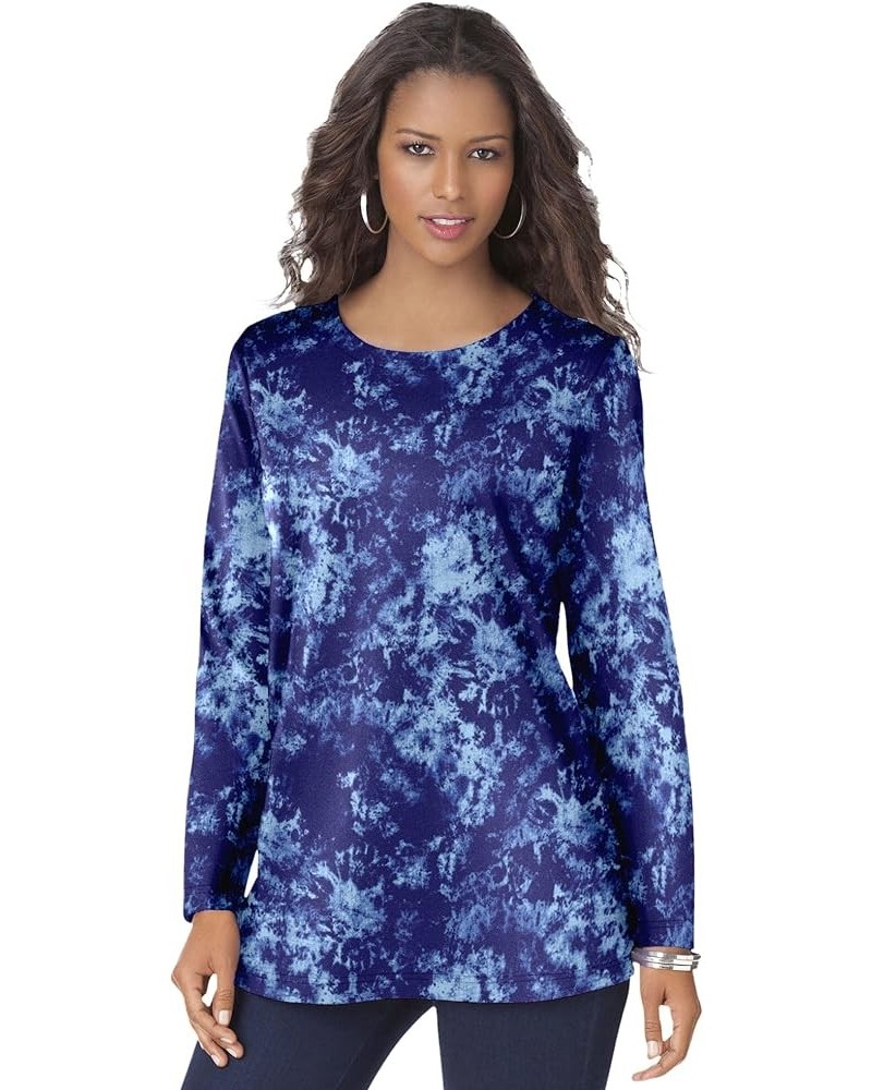 Women's Plus Size Long-Sleeve Crewneck Ultimate Tee Shirt Navy Spray Tie Dye $14.46 T-Shirts