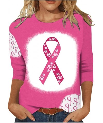 Breast Cancer Awareness Shirts for Women Fashion Color Ribbon Print Pullover Blouses 3/4 Sleeve Causal Tee Tshirt 04 Pink-d $...