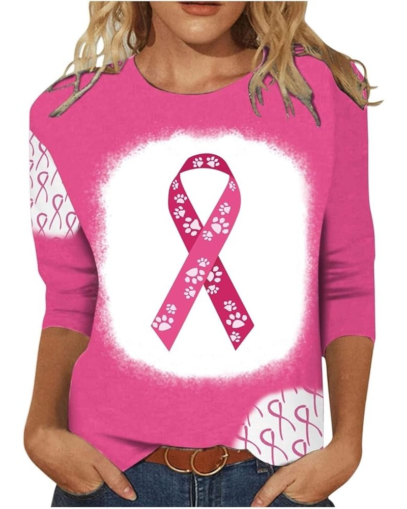 Breast Cancer Awareness Shirts for Women Fashion Color Ribbon Print Pullover Blouses 3/4 Sleeve Causal Tee Tshirt 04 Pink-d $...