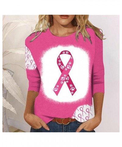 Breast Cancer Awareness Shirts for Women Fashion Color Ribbon Print Pullover Blouses 3/4 Sleeve Causal Tee Tshirt 04 Pink-d $...