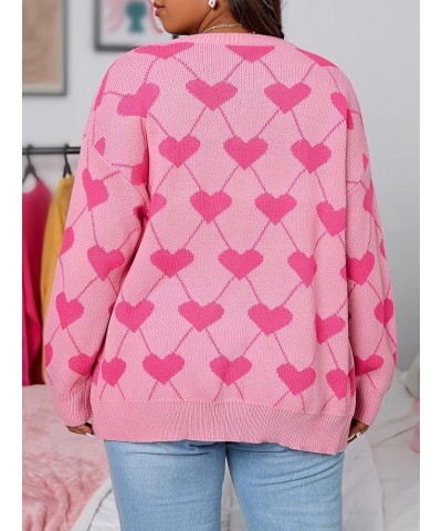 Women's Plus Size Button Down Drop Shoulder Printed Sweater Cardigan Outerwear Pink $16.34 Sweaters