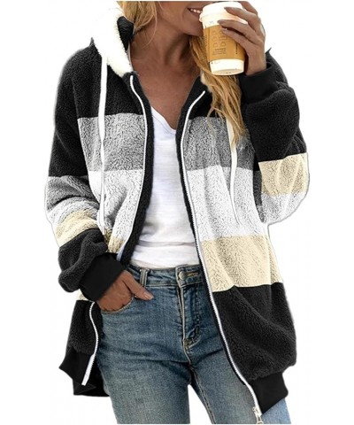 Jackets for Women 2023 Fall Winter Fuzzy Fleece Jacket Long Sleeve Full Zip Casual Loose Hooded Coats Outerwear Black $11.76 ...