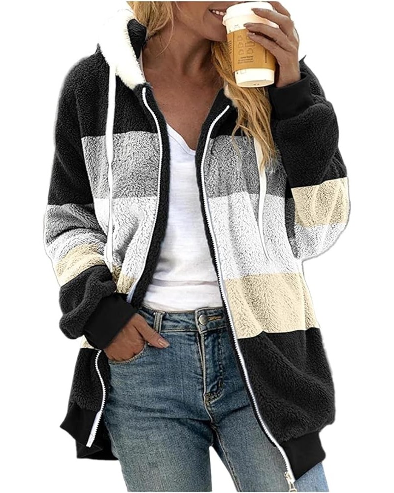 Jackets for Women 2023 Fall Winter Fuzzy Fleece Jacket Long Sleeve Full Zip Casual Loose Hooded Coats Outerwear Black $11.76 ...