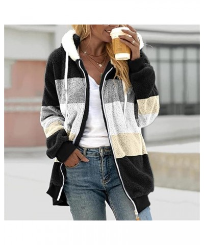 Jackets for Women 2023 Fall Winter Fuzzy Fleece Jacket Long Sleeve Full Zip Casual Loose Hooded Coats Outerwear Black $11.76 ...