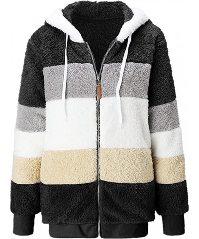 Jackets for Women 2023 Fall Winter Fuzzy Fleece Jacket Long Sleeve Full Zip Casual Loose Hooded Coats Outerwear Black $11.76 ...