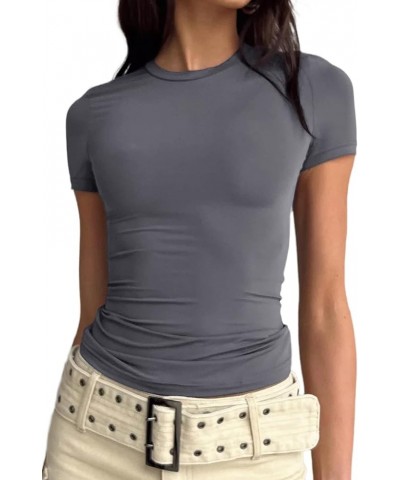 Women’s Basic Skinny Crop Top Tee Shirt Long Sleeve Workout Round Neck Cropped Tshirt Short Sleeve-grey $11.00 T-Shirts