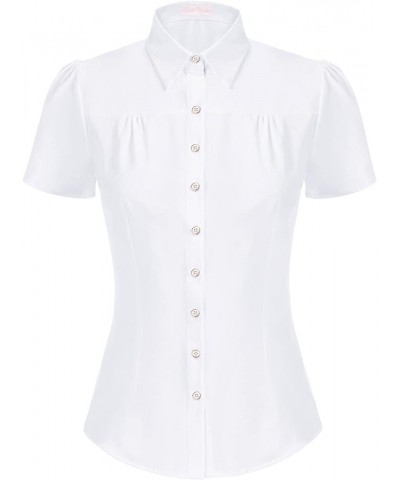 Women's Polka Dots Shirt Tops 1950s Retro Short Sleeve Blouse Tops White(solid) $19.71 Blouses