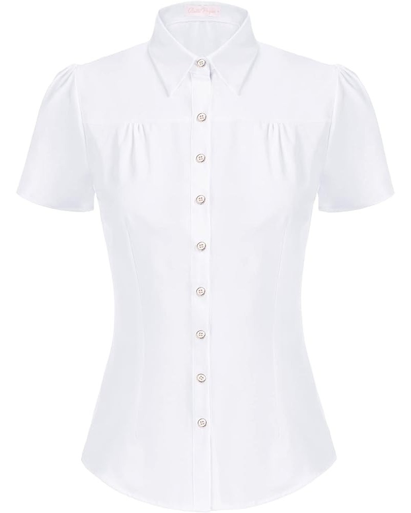 Women's Polka Dots Shirt Tops 1950s Retro Short Sleeve Blouse Tops White(solid) $19.71 Blouses