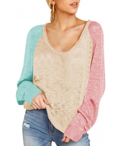 Women's Scoop Neck Long Sleeve Star Pullover Sweater Tunic Tops Colorblock-apricot $14.81 Sweaters